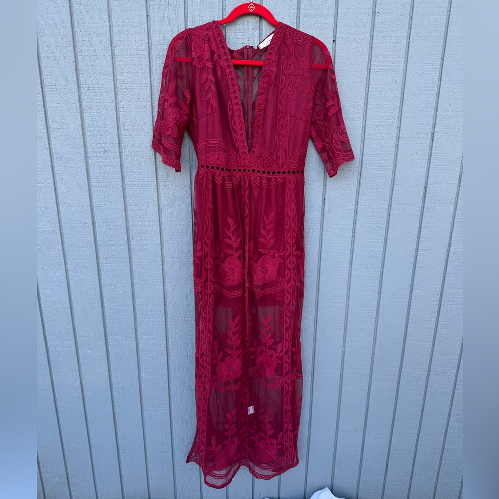 Burgundy Lace Romper Dress